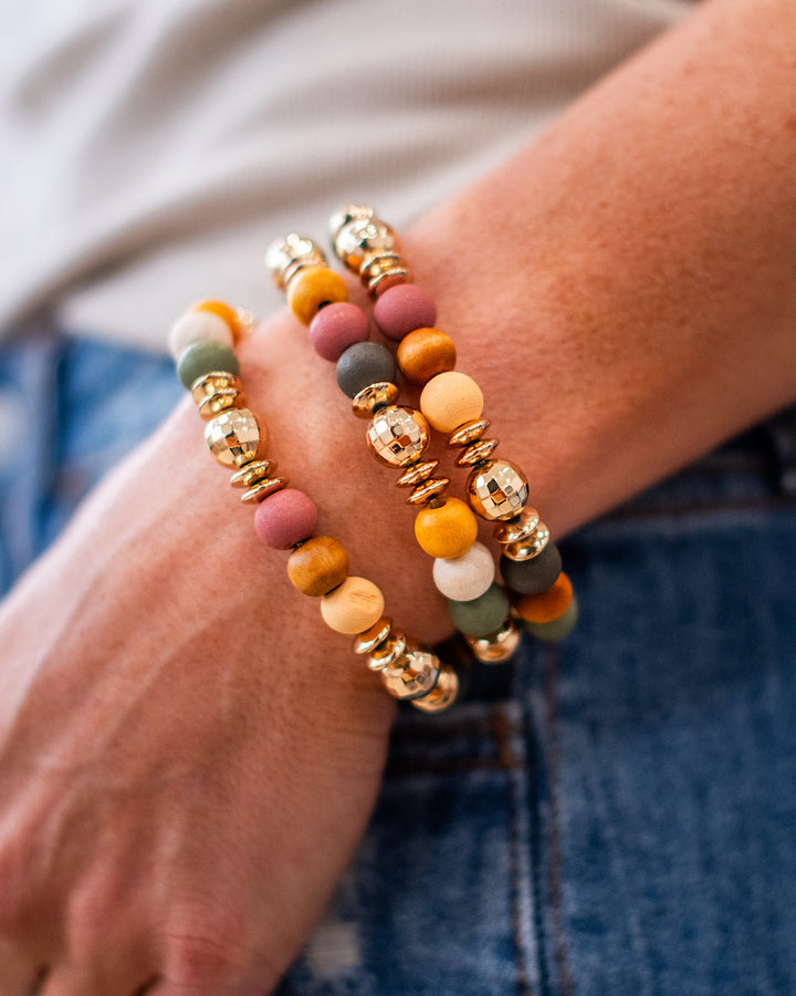 NEW! Wooden Multi Colored Bracelet Set Trendy Wholesale