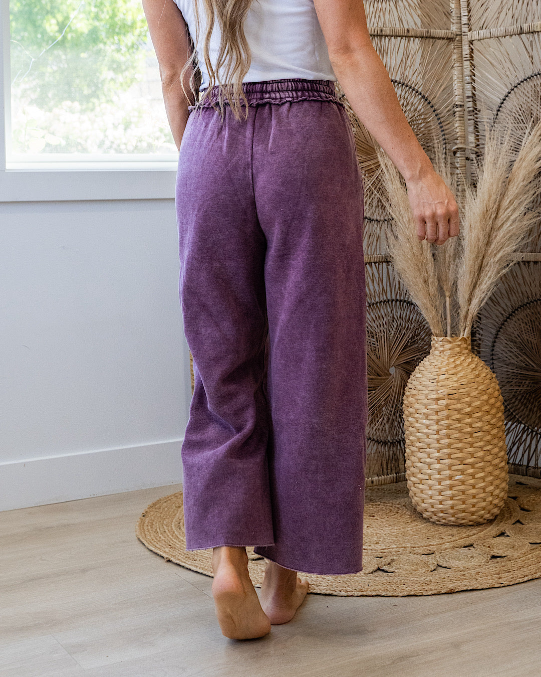 NEW! Cropped Wide Leg Comfy Pants - Eggplant Zenana
