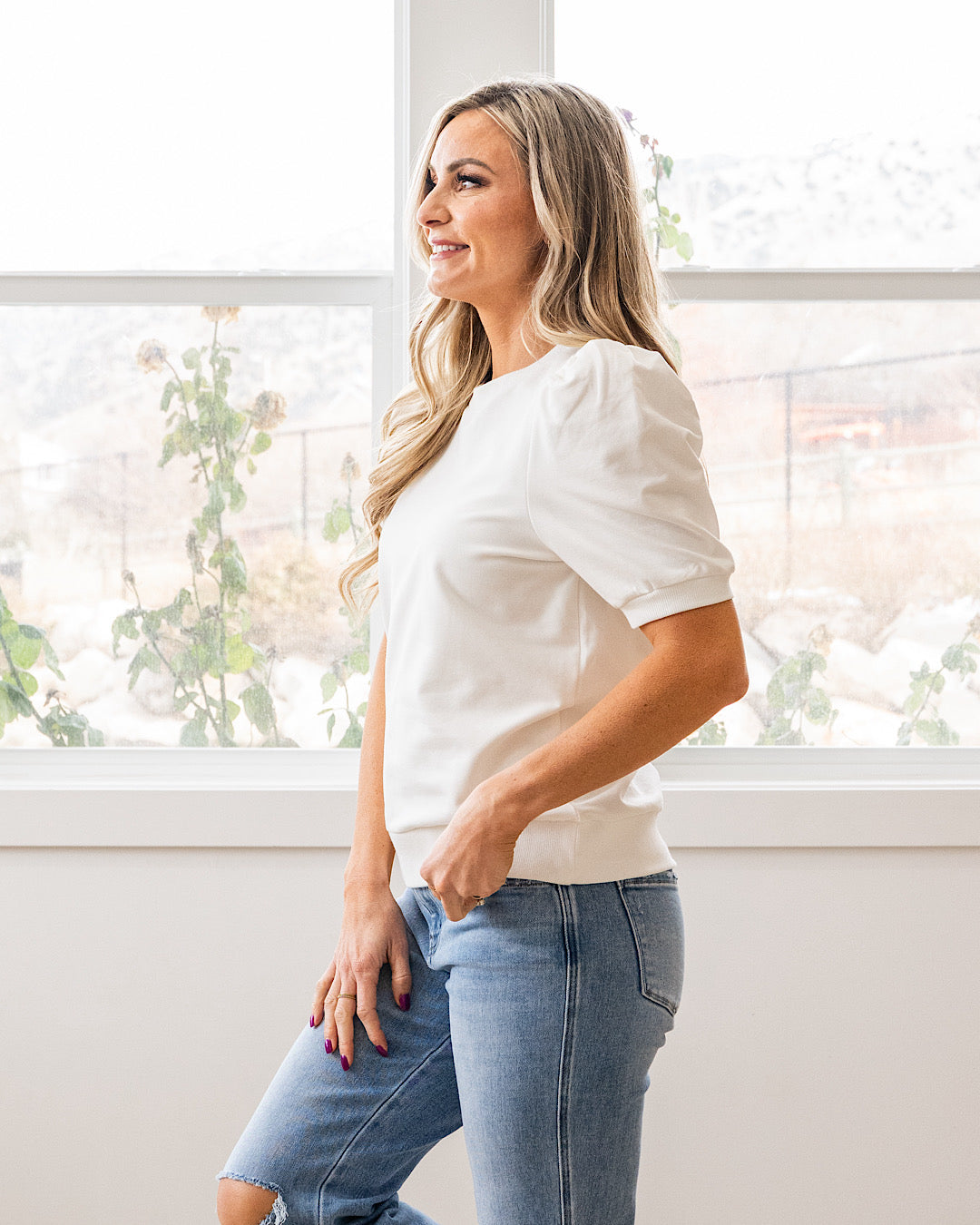 NEW! Jessie Puff Sleeve Top - Ivory Staccato