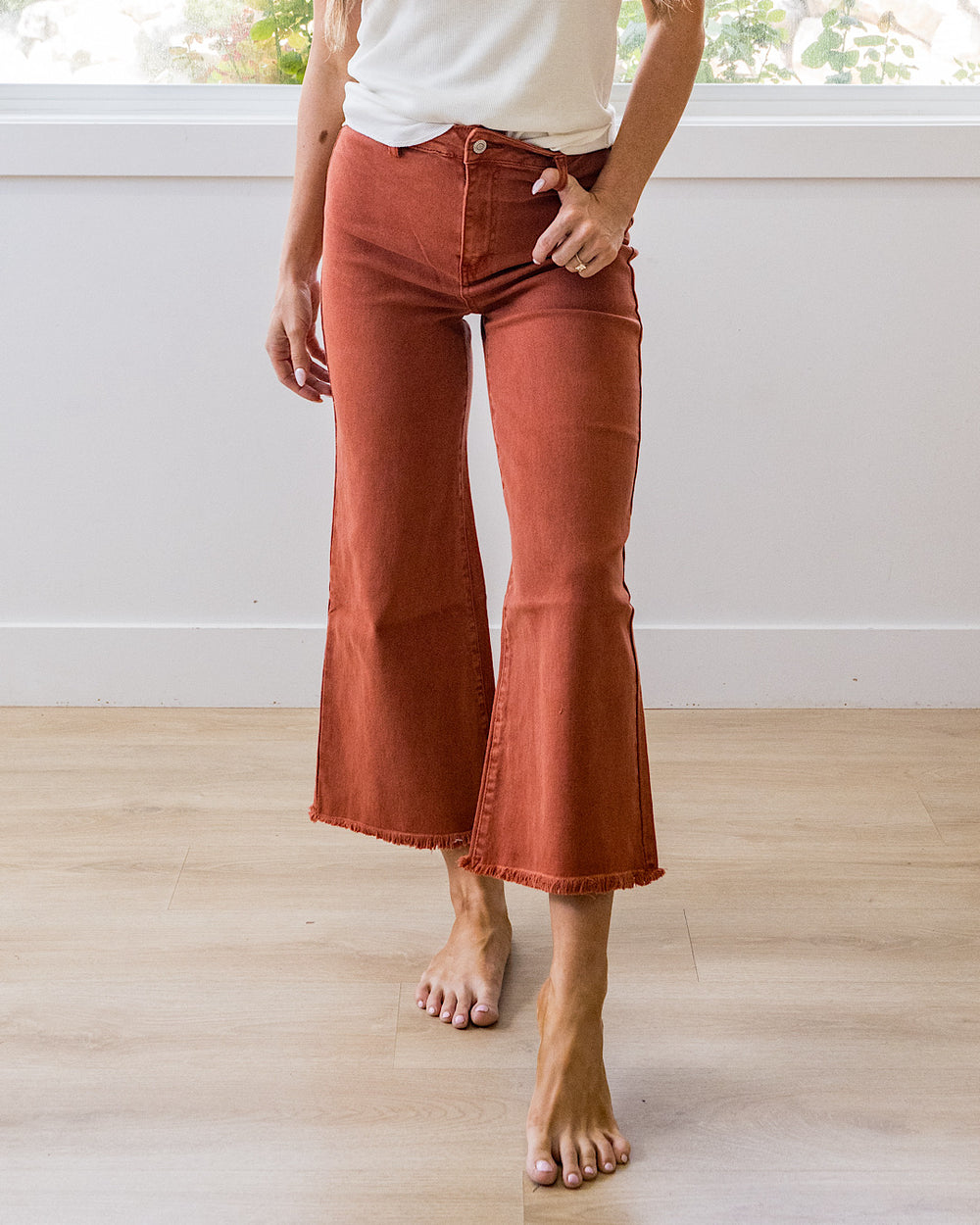 NEW! Mae Wide Leg Cropped Jeans - Rust Zenana