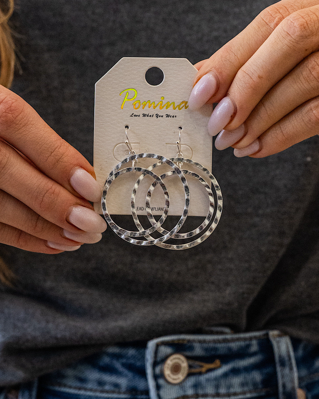 NEW! Hammered Double Circle Dangle Earrings - Silver Trendy Wholesale