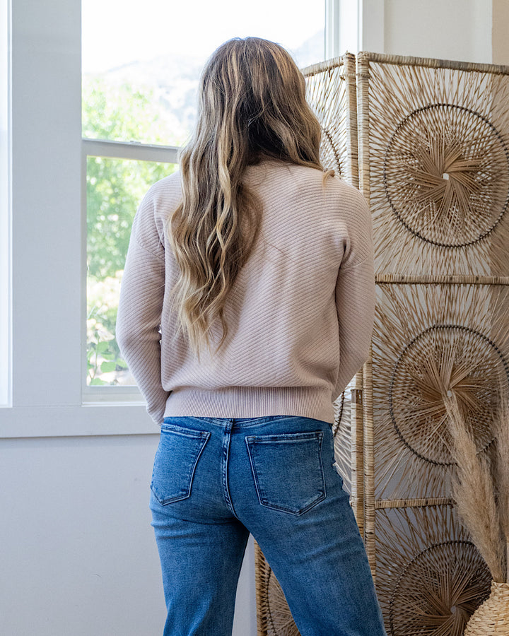 NEW! Iris V Pattern Ribbed Knit Sweater - Light Beige Be Cool