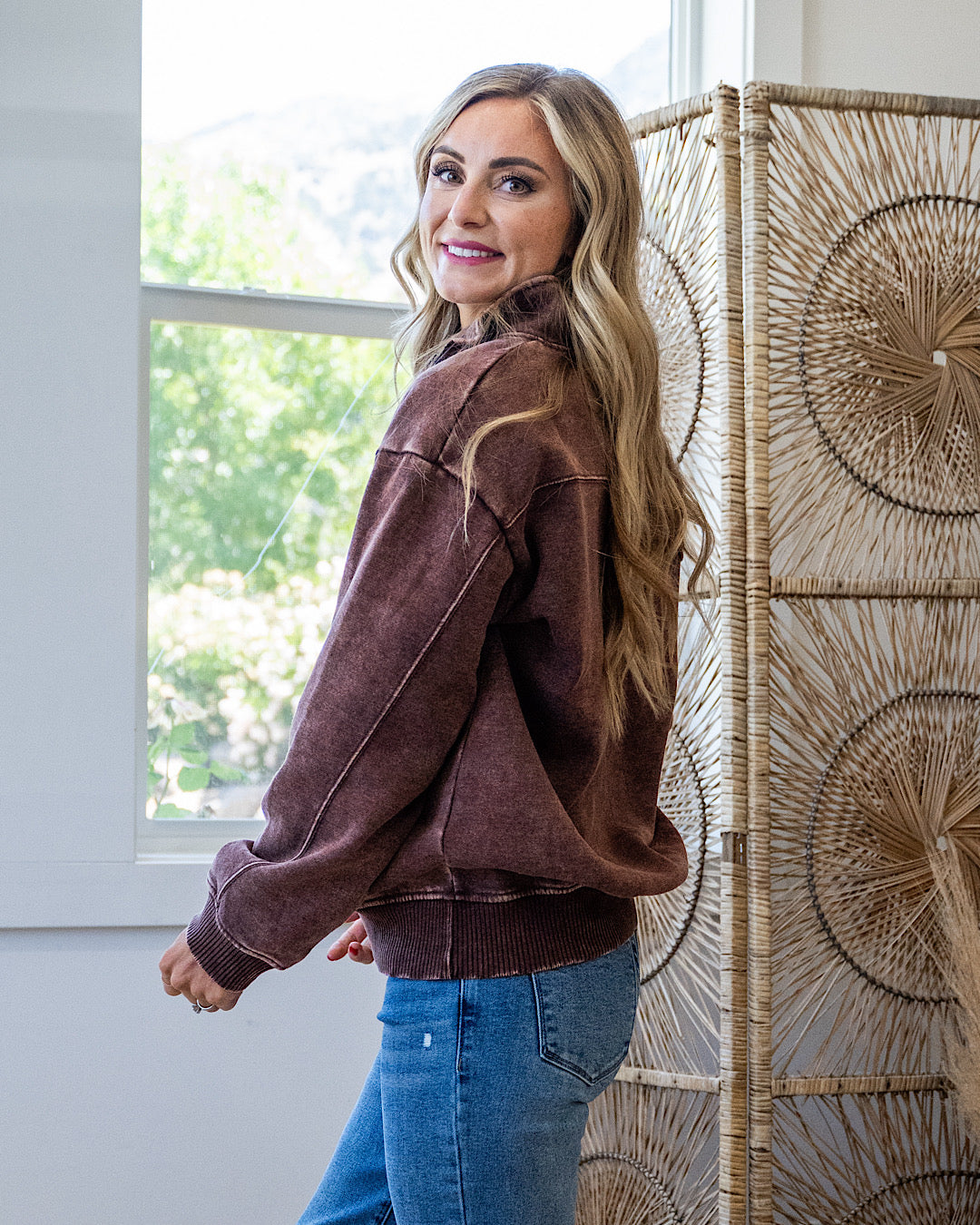 The Crush Fleece Half Zip Pullover - Mahogany Zenana
