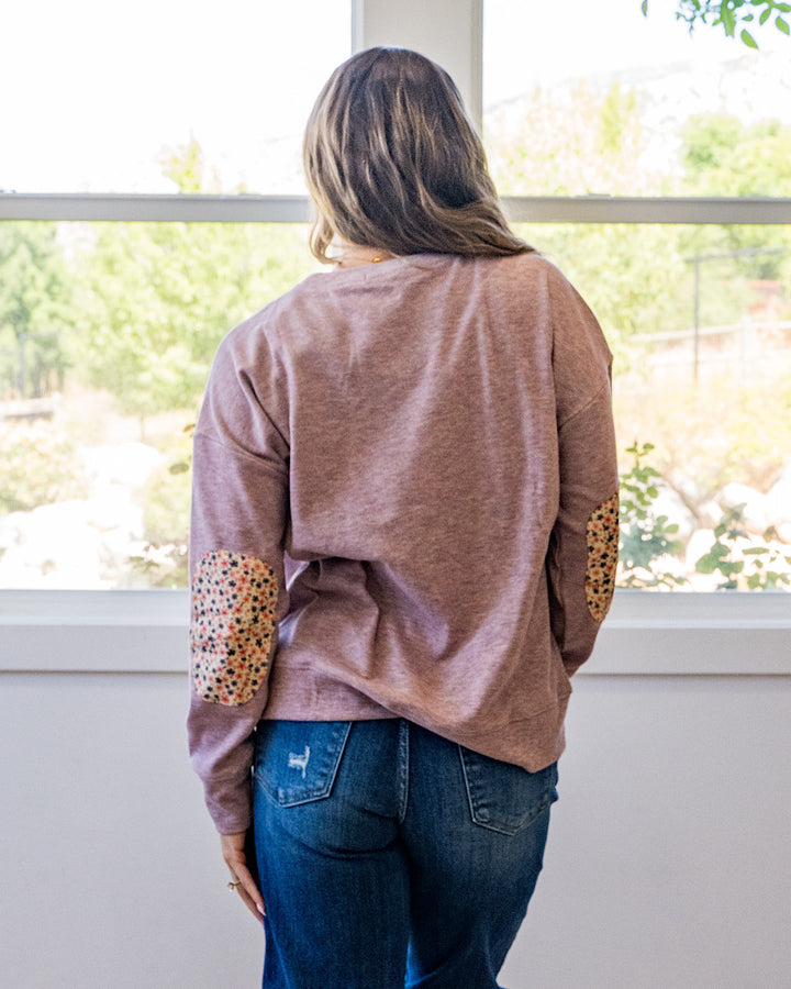 NEW! Laurel Elbow Patch Brushed Top - Dusty Lavender