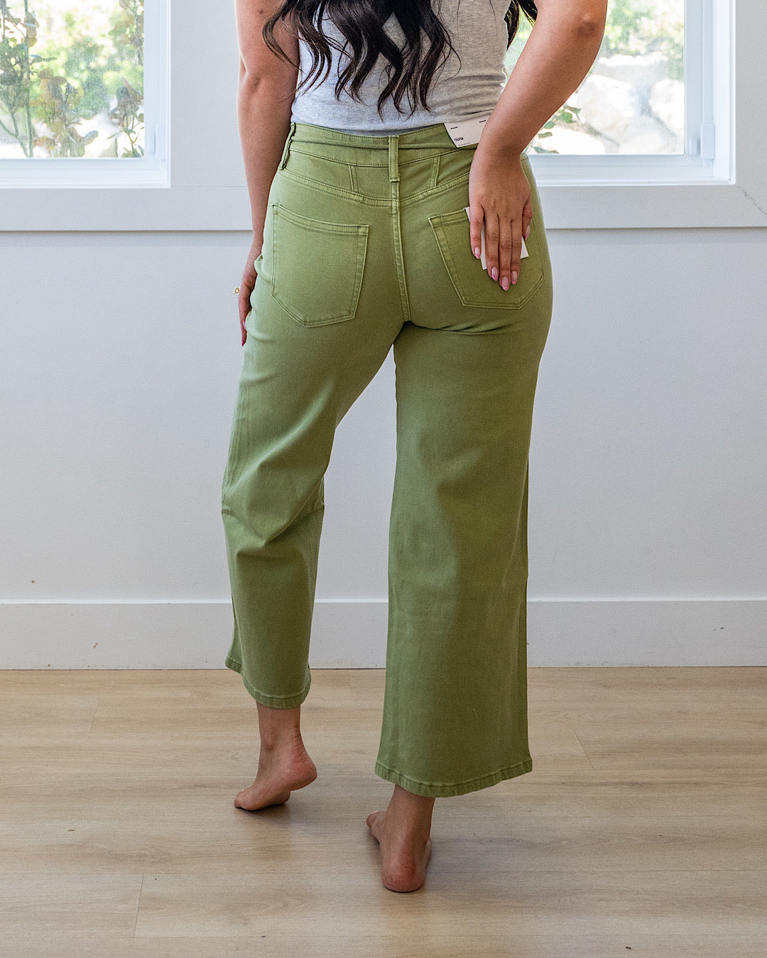 NEW! Vervet Kacie Cropped Wide Leg Jeans - Eucalyptus