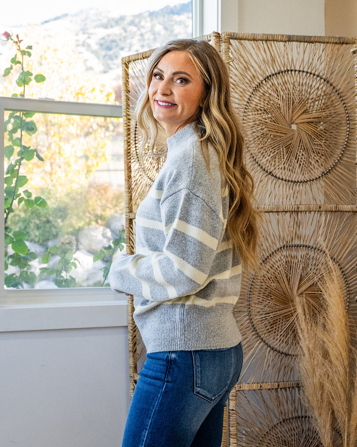 NEW! Madalyn Striped Knit Sweater - Heather Gray & Cream