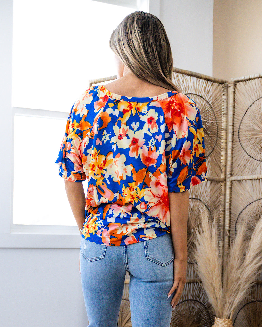 NEW! Brenda Royal Blue and Orange Floral Top  Sew In Love   