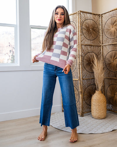 NEW! Kathryn Cozy Checkered Sweater - Gray & Pink Michelle Mae