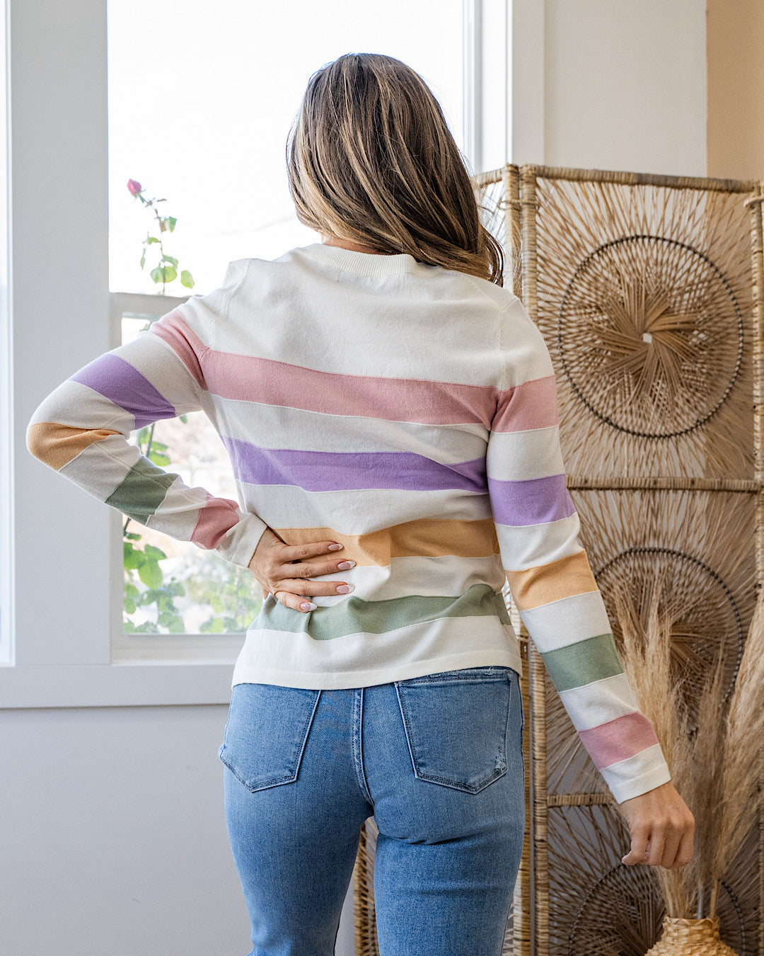Kelsey Multi Color Striped Fine Knit Sweater - Pink & Lavender FINAL S