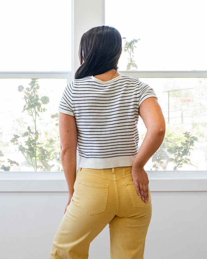 NEW! Estelle Striped Short Sleeve Cardigan - Ivory & Navy Mine