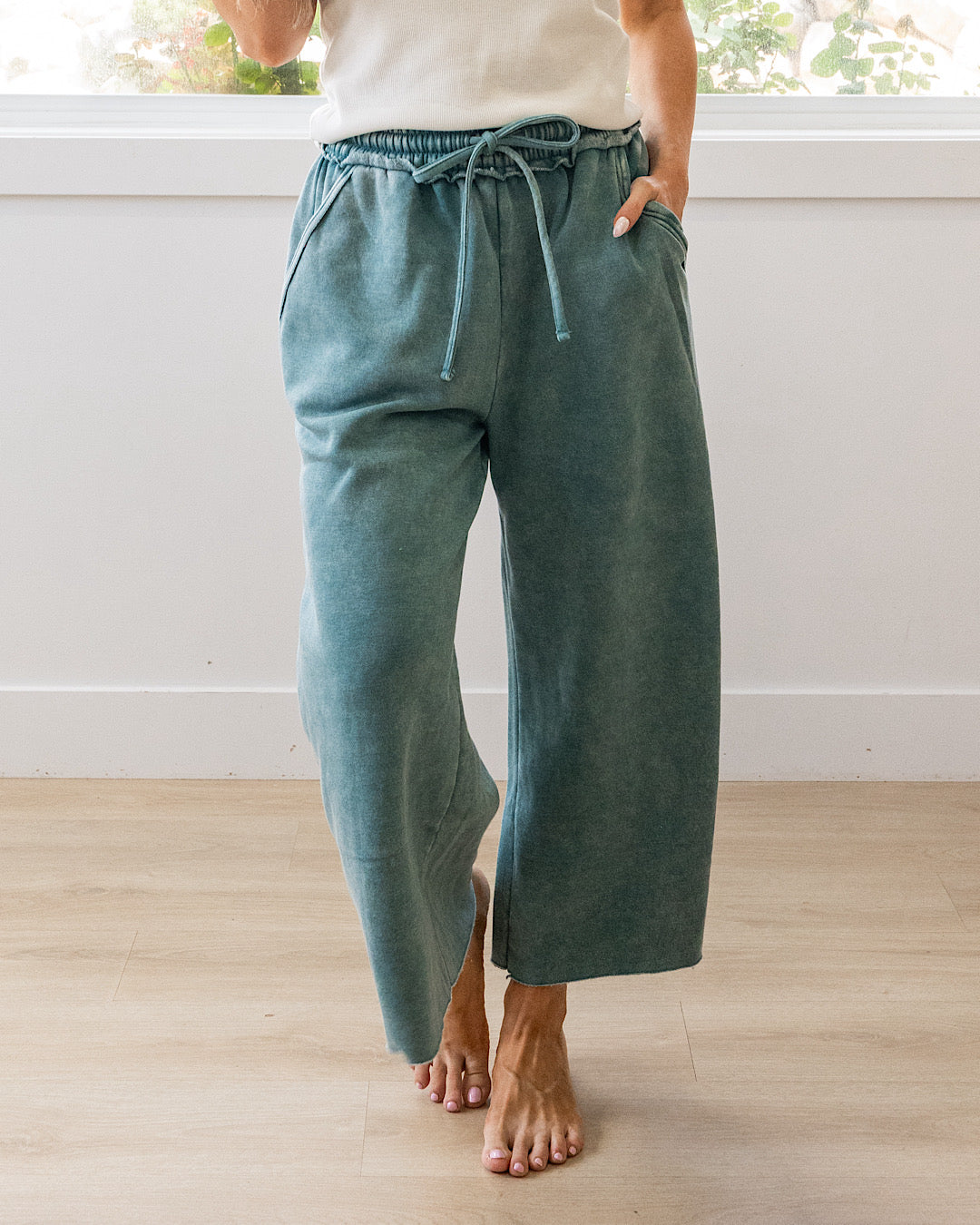 NEW! Cropped Wide Leg Comfy Pants - Teal Zenana