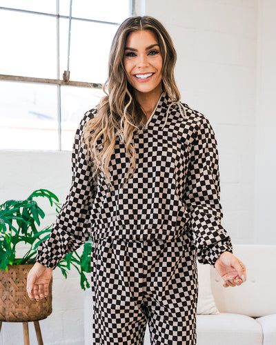 NEW! You Got Me Checkered Half Zip Hoodie  Ces Femme   