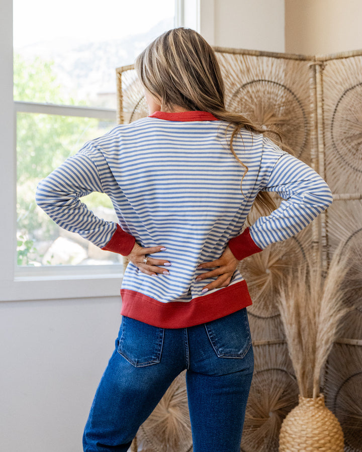 NEW! Kaylee Striped Top - Blue & Ivory Staccato