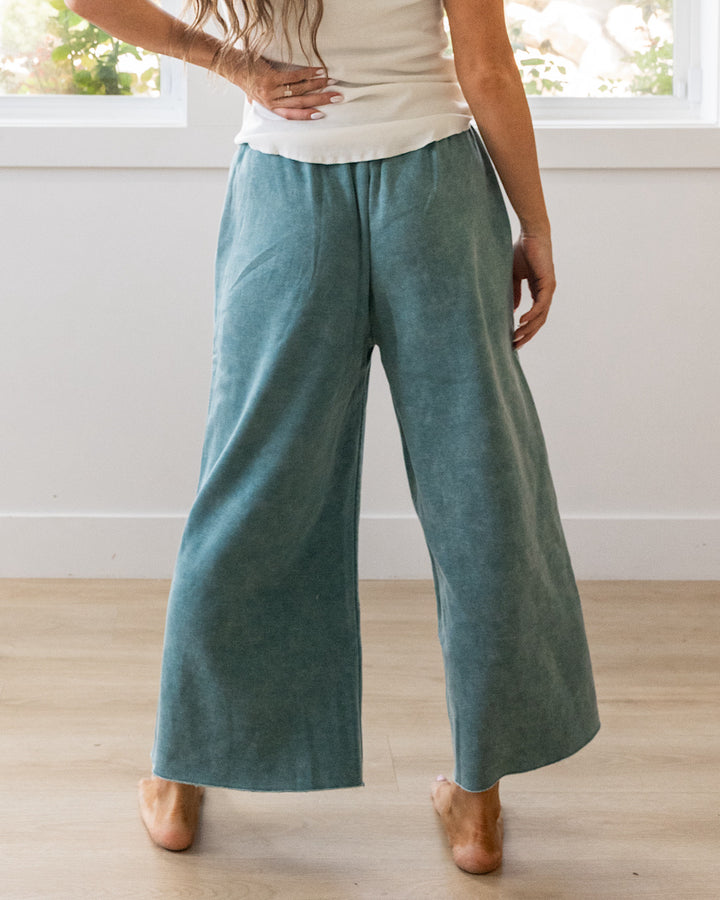 NEW! Cropped Wide Leg Comfy Pants - Teal Zenana