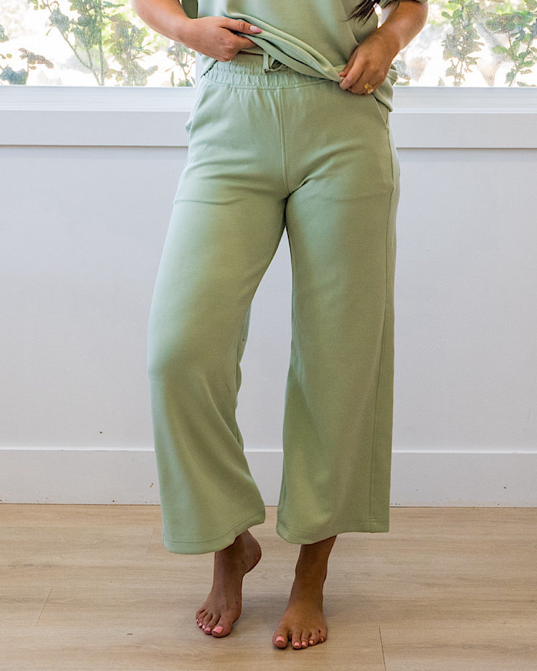NEW! Kendall Scuba Fabric Wide Leg Pants - Pistachio Cream