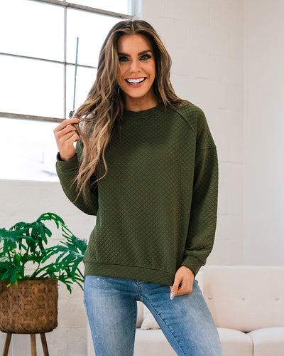 Quilted Long Sleeve Top - Olive  Lovely Melody   