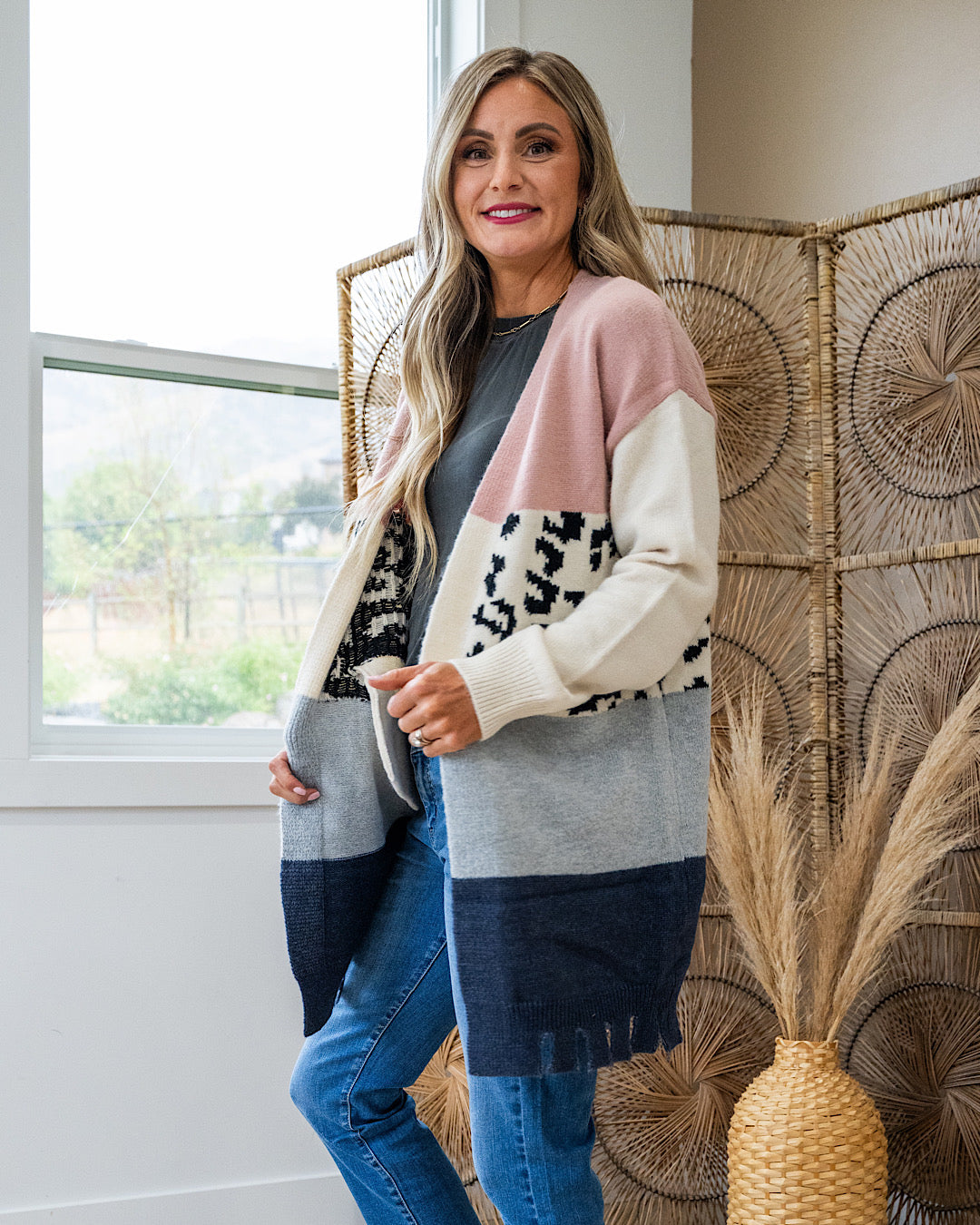 NEW! Wild Time Color Block Cardigan White Birch