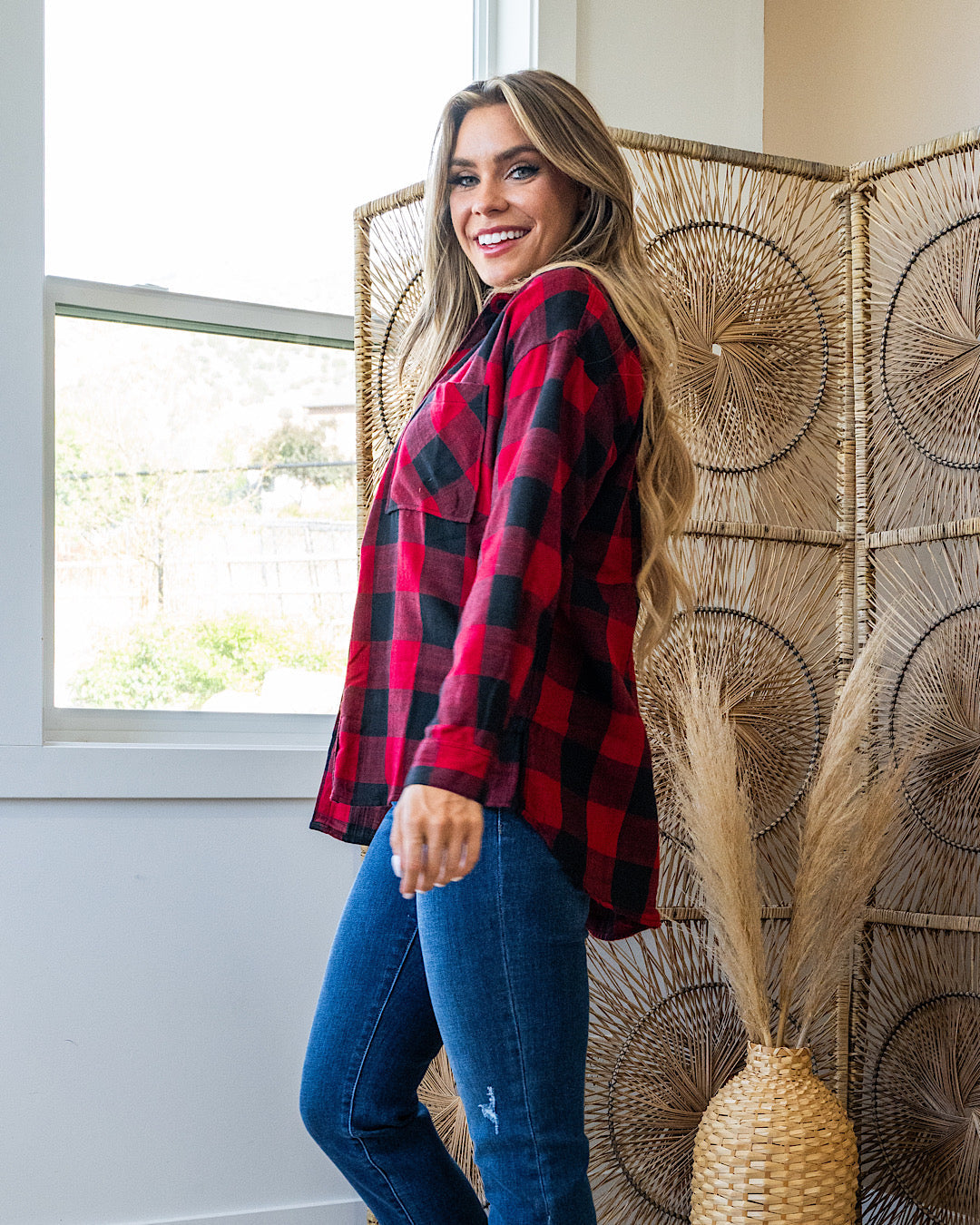 NEW! Devri Plaid Flannel Top - Cherry Be Cool