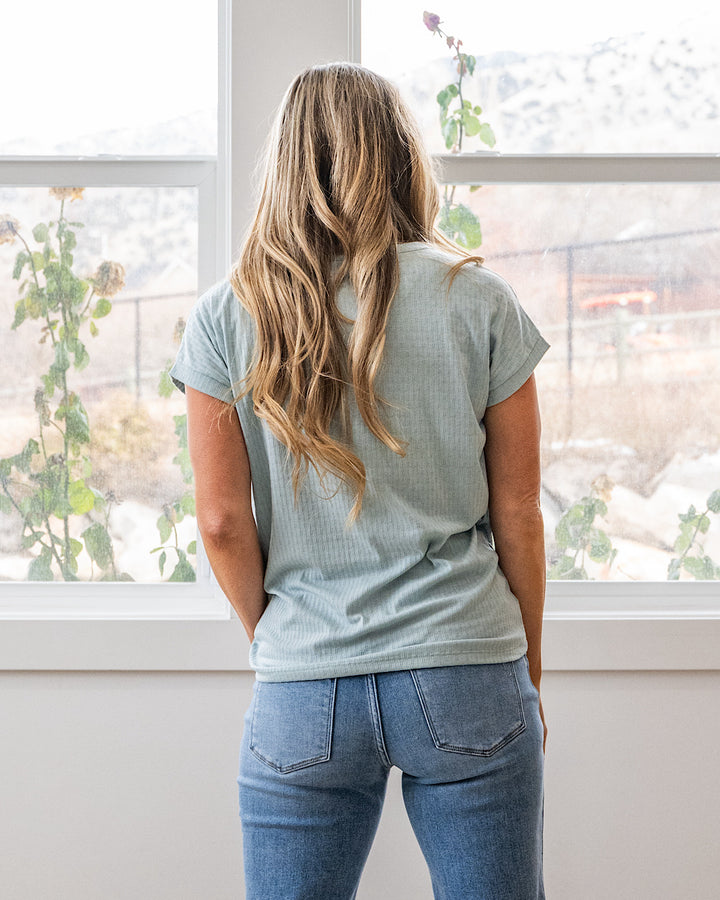 NEW! Winnie Pointelle V Neck Top - Light Aqua