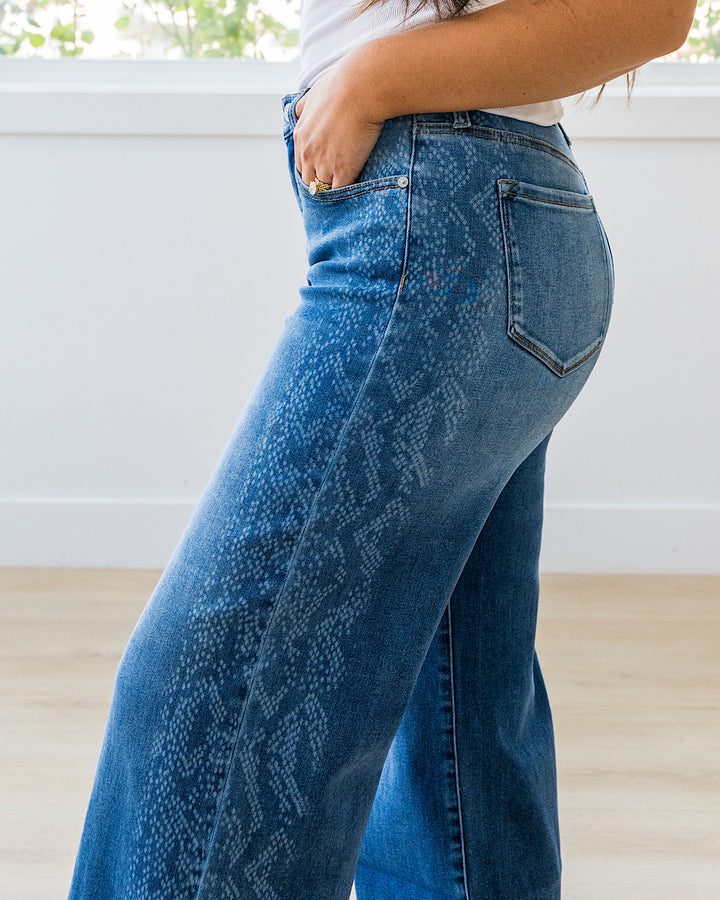 NEW! KanCan Isla Snakeskin Wide Leg Jeans