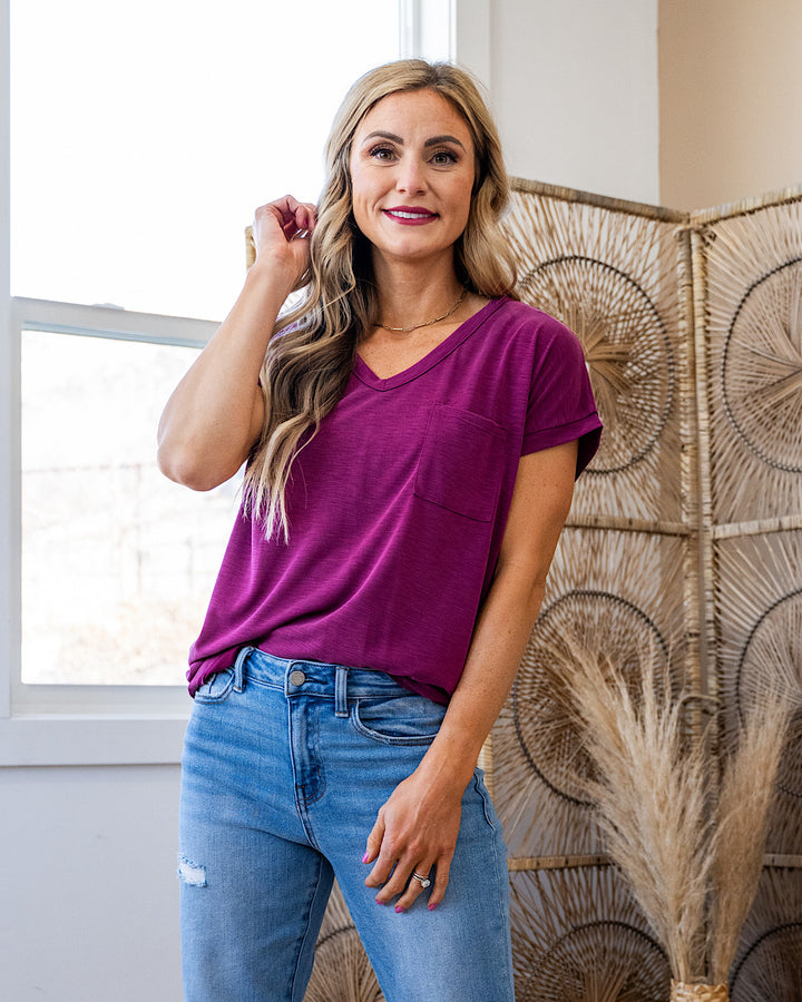 The Effortless V Neck Pocket Top - Color Options Available! Staccato Magenta