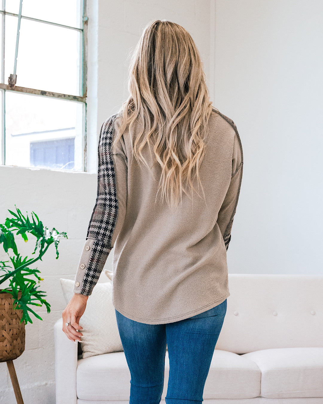 Brynn Taupe and Plaid Long Sleeve Top  Lovely Melody   