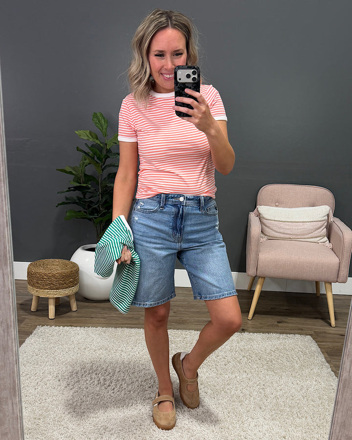 NEW! Sammy Striped Short Sleeve Top - Kelly Green Zenana