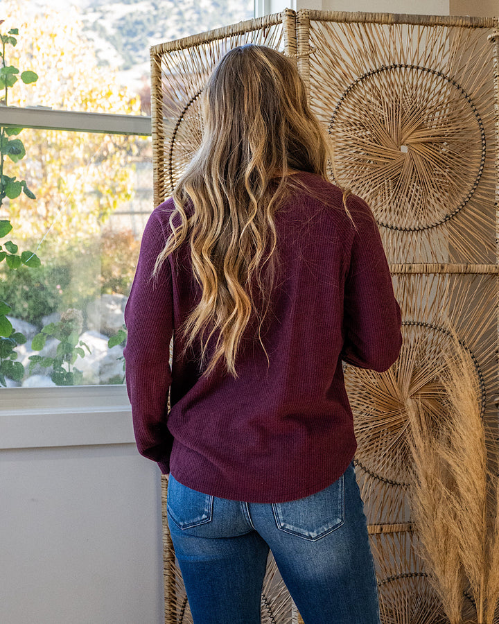 NEW! Julia Waffle Brushed Knit Top - Dark Cherry