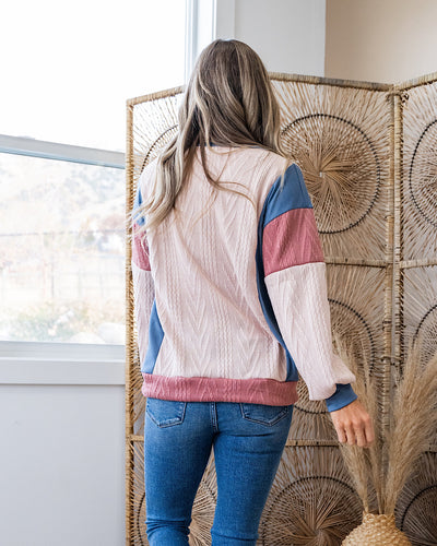 NEW! Elizabeth Cable Knit Color Block Top - Light Taupe Lovely Melody