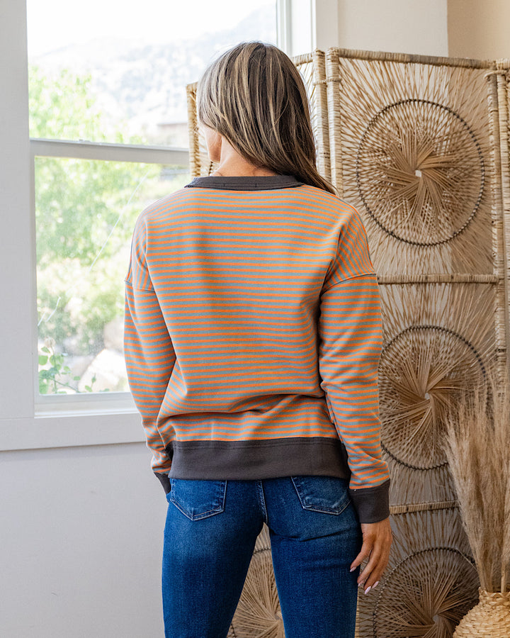 NEW! Kaylee Striped Top - Orange & Sage Staccato