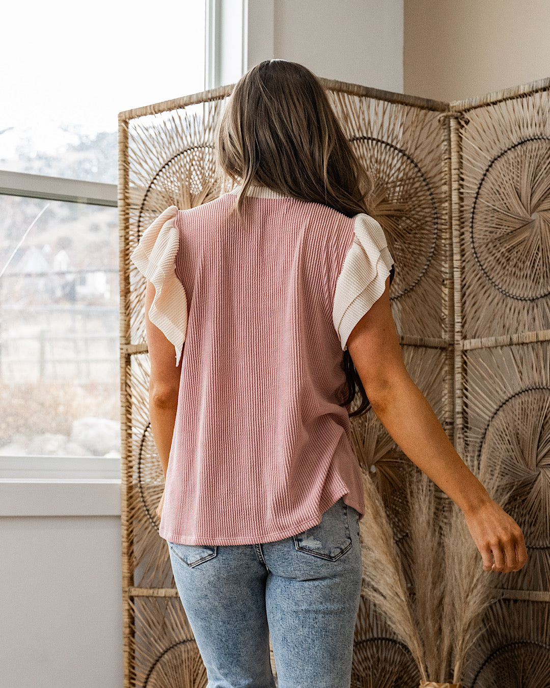 Angelina Corded Flutter Sleeve Top - Mauve SALE Lovely Melody