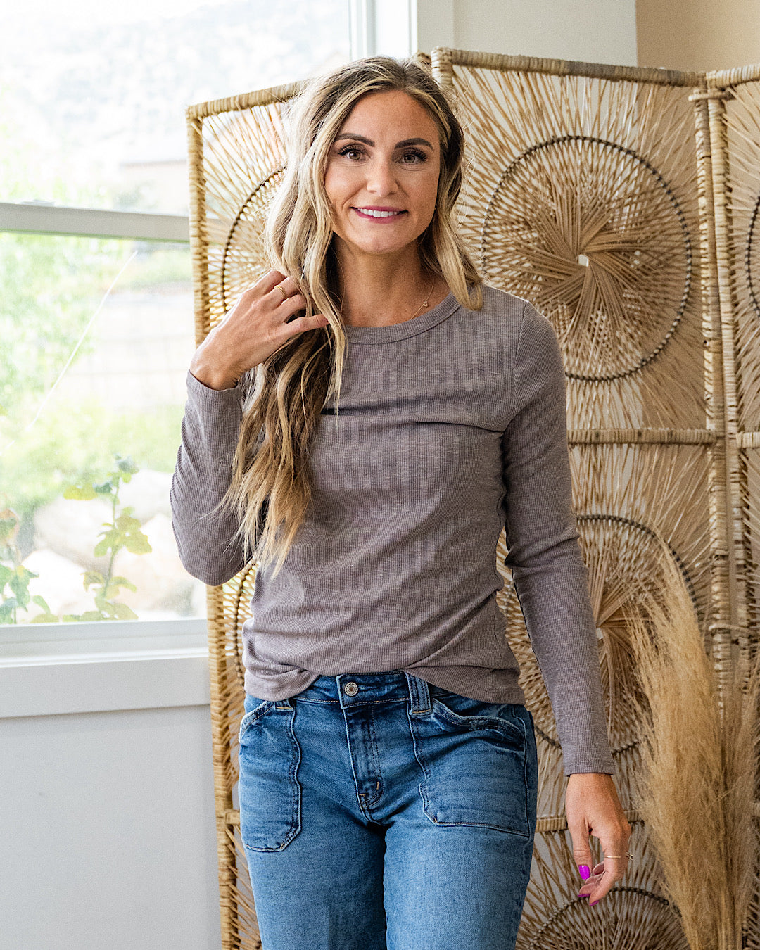 NEW! Gwen Slubbed Micro Ribbed Top - Mocha
