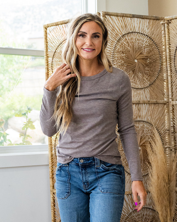 NEW! Gwen Slubbed Micro Ribbed Top - Mocha