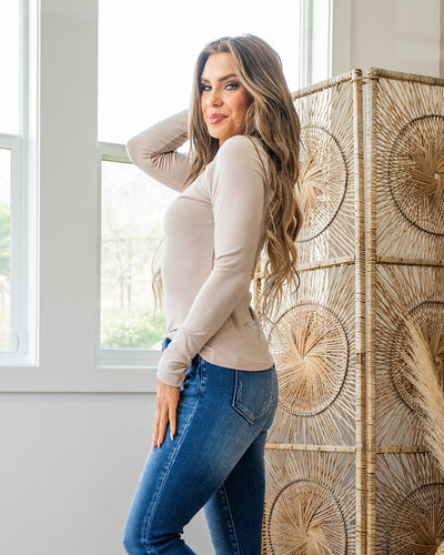 Elle Long Sleeve Knit Top - Taupe Be Cool