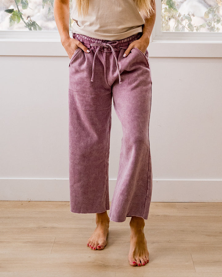 NEW! Cropped Wide Leg Comfy Pants - Light Rose Zenana