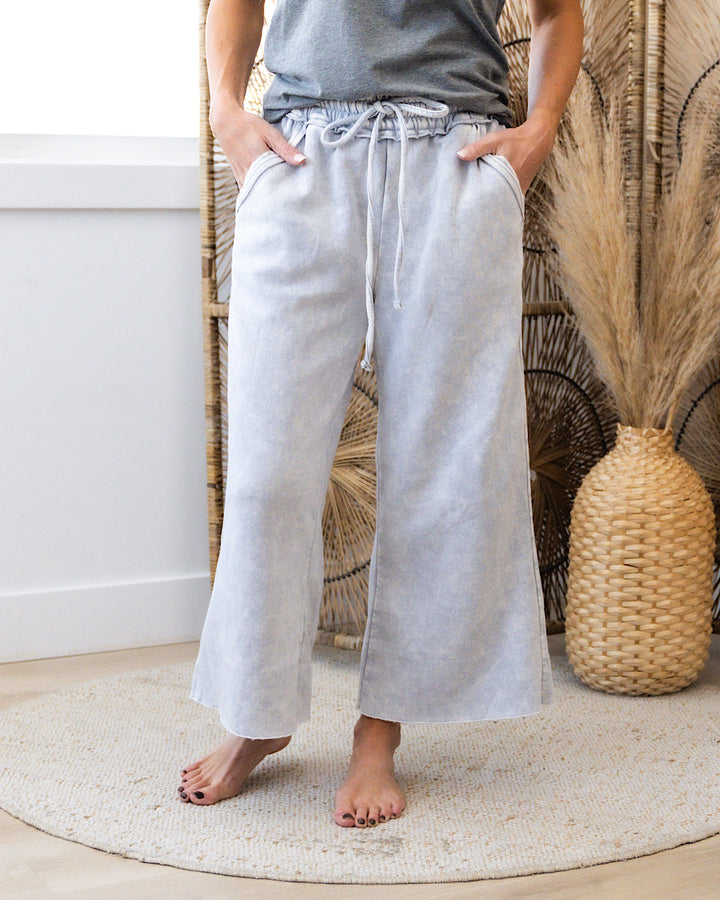 Cropped Wide Leg Comfy Pants - Color Options Available! Zenana Light Gray