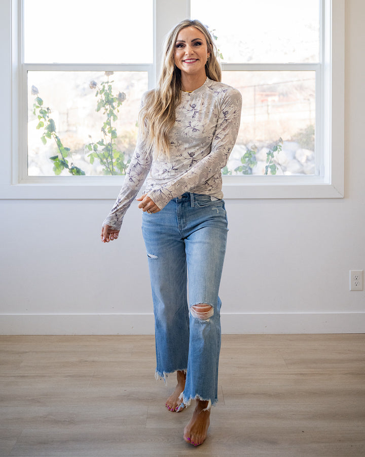 NEW! Blair Long Sleeve Top - Vintage Gray Floral Michelle Mae