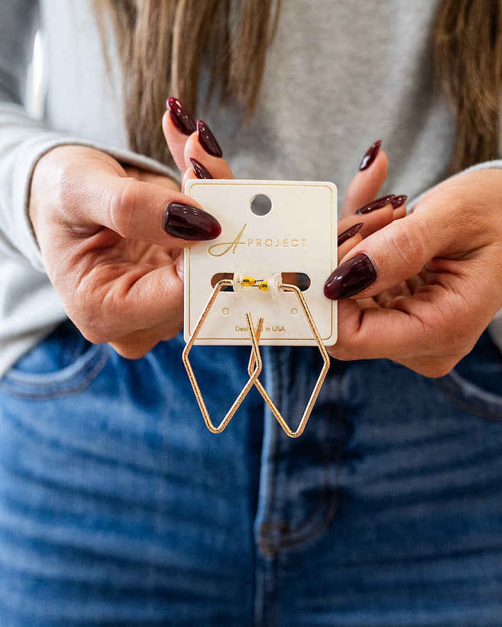 NEW! Textured Metal Diamond Shaped Earrings - Gold Trendy Wholesale