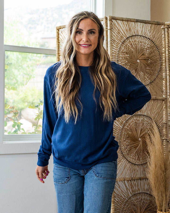 NEW! Mia Ribbed Crewneck Top - Navy Michelle Mae