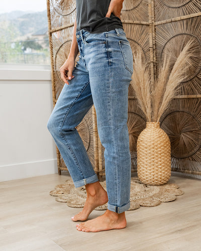 NEW! Judy Blue Evalina Roll Hem Boyfriend Jeans  Judy Blue   