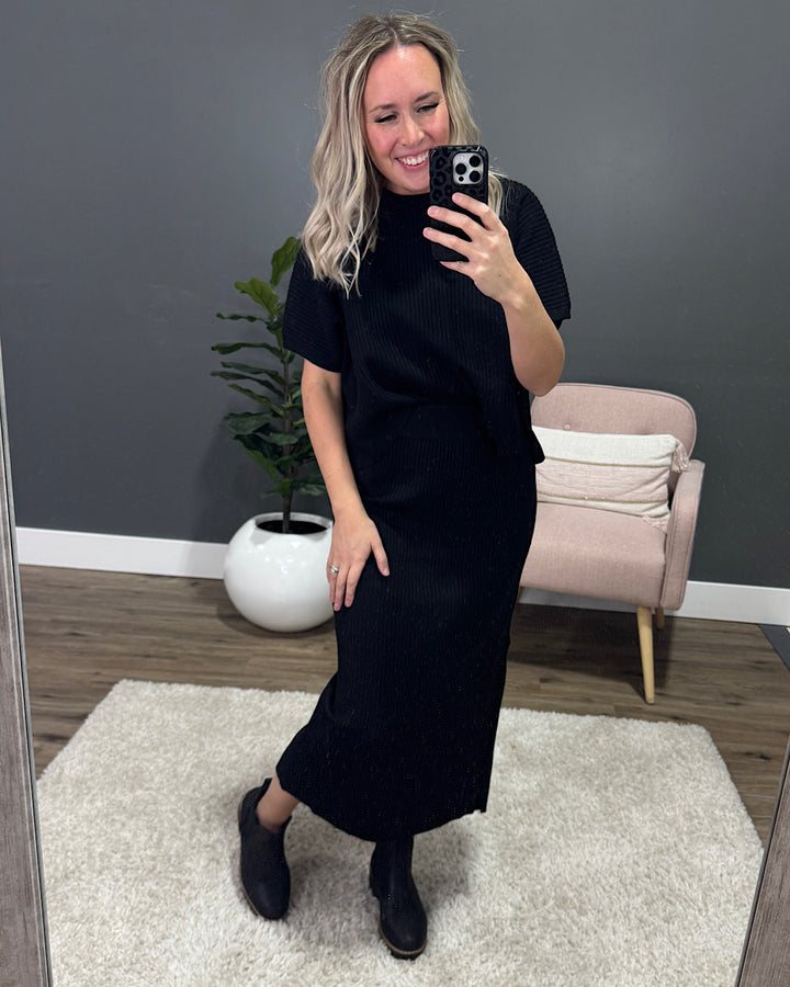 Renee Ribbed Sweater and Skirt Set - Black Wishlist