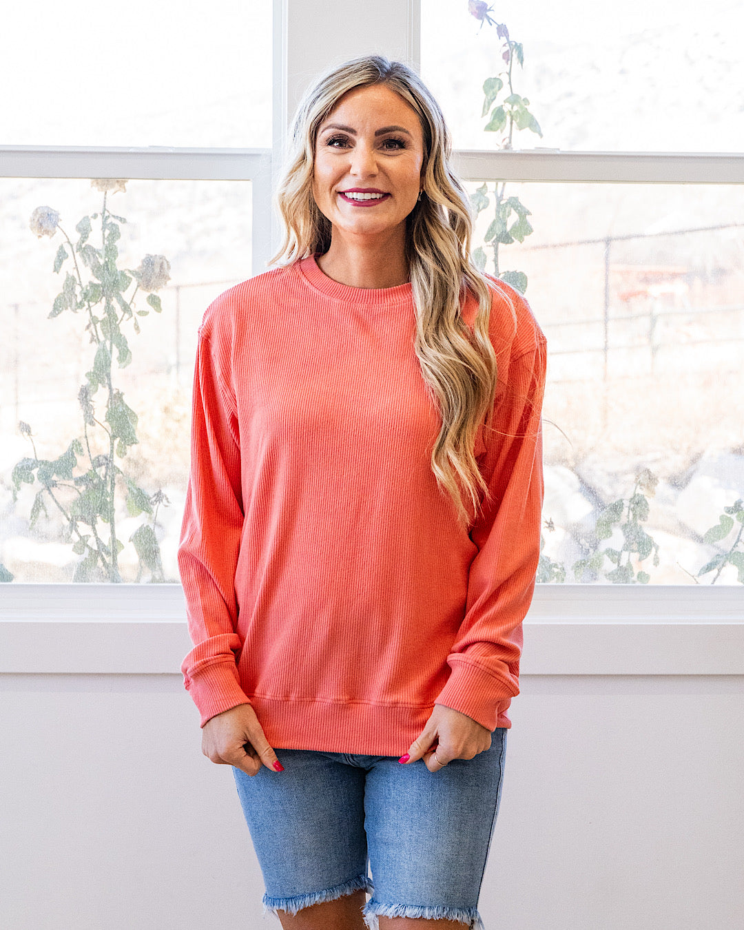 NEW! Mia Ribbed Crewneck Top - Coral Michelle Mae
