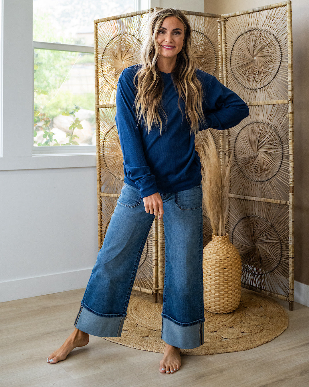 NEW! Mia Ribbed Crewneck Top - Navy Michelle Mae