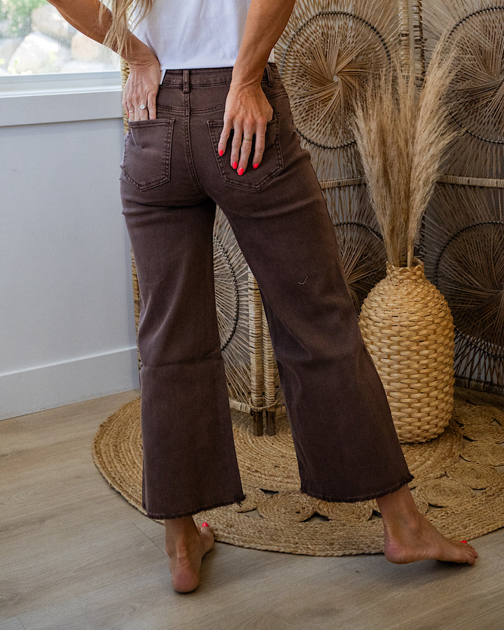 NEW! Mae Wide Leg Cropped Jeans - Mahogany Zenana