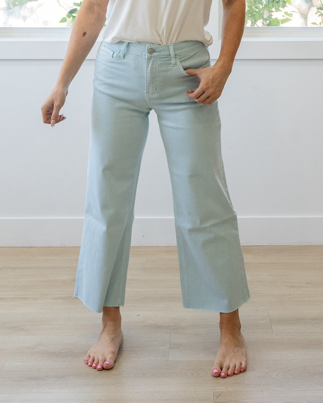 NEW! Vervet Skye Wide Leg Non Distressed Crop Jeans - Winter Sky