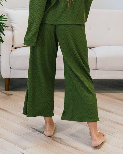 Darci Textured Ribbed Flowy Pants - Pistachio  Lovely Melody   