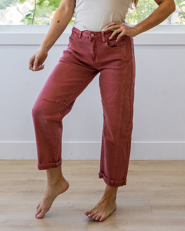 NEW! Alexandra Non Distressed Barrel Jeans - Cabernet Zenana
