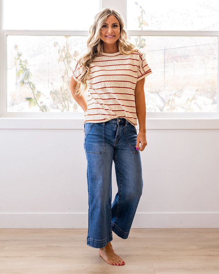 NEW! Carmen Textured Striped Top - Rust