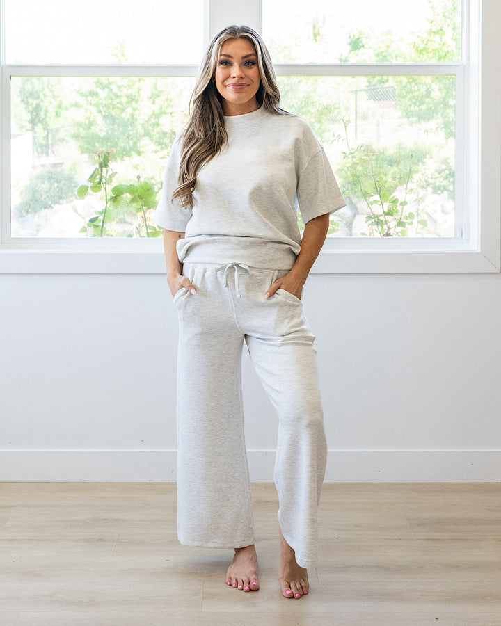 NEW! Kendall Scuba Fabric Wide Leg Pants - Light Heather Gray