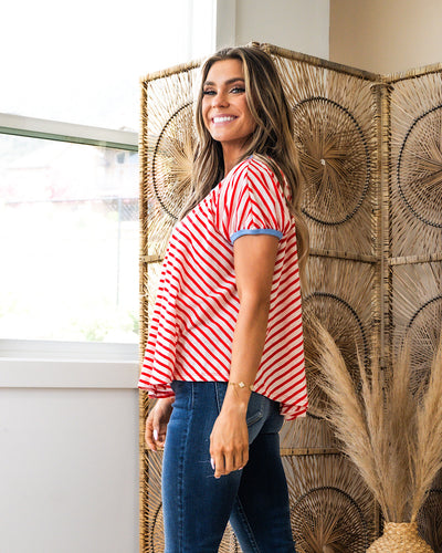 Dawn Striped Swing Top - Red FINAL SALE  Ces Femme   